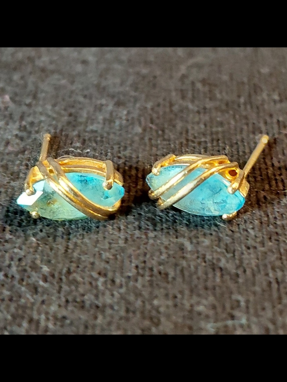 Gold-Trim Blue Marquise Stud Earrings - Women Jewelry